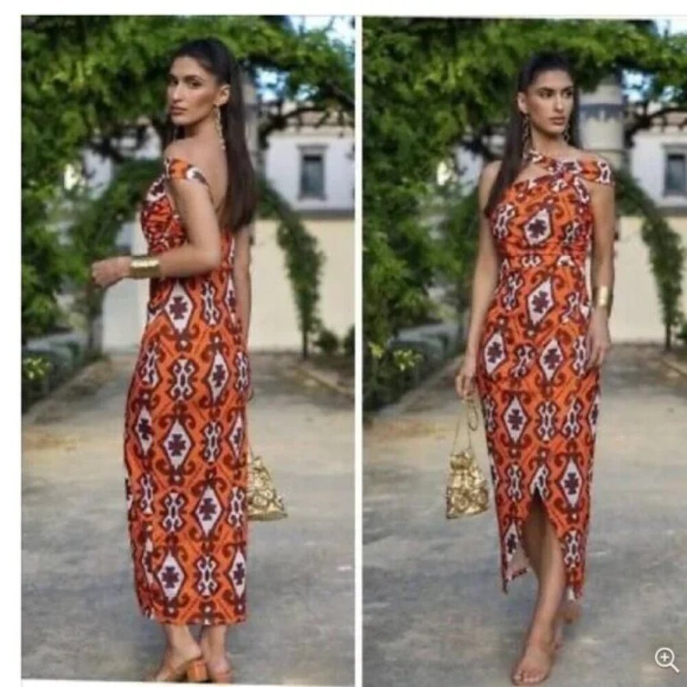 Zara Printed Asymmetric Hem Midi Dress